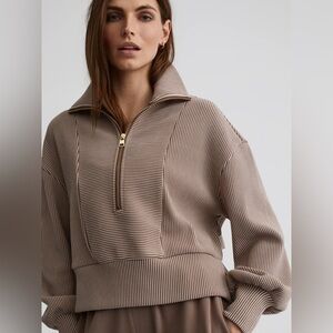 Varley Ramona Half Zip Sweatshirt 2.0 In Taupe Sand Athleisure Oversized Large